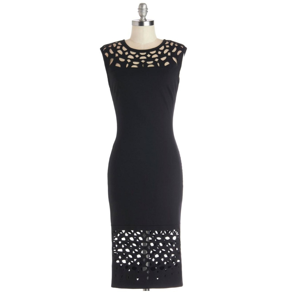 Modcloth Black Laser Cut Grand Gallery Dress